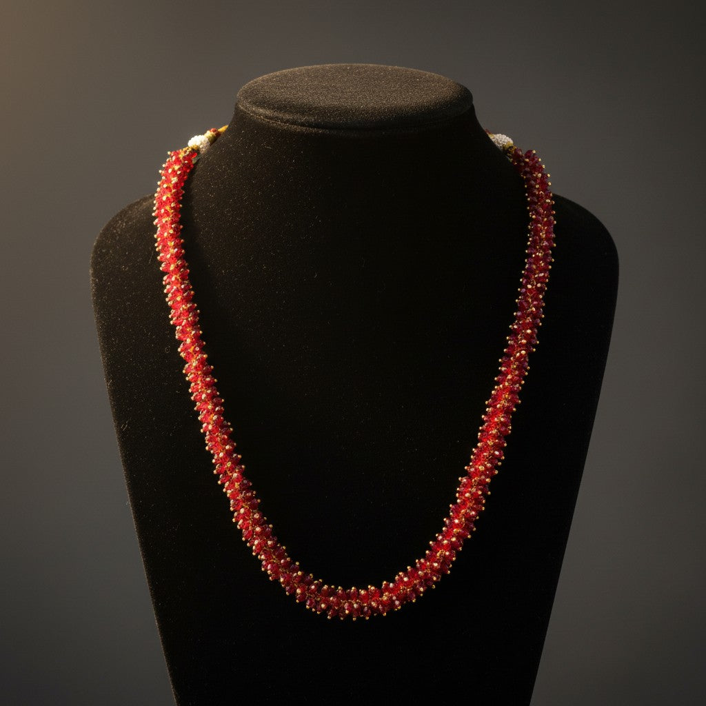 1041 Cubic Zirconia Mala Necklace-Ruby