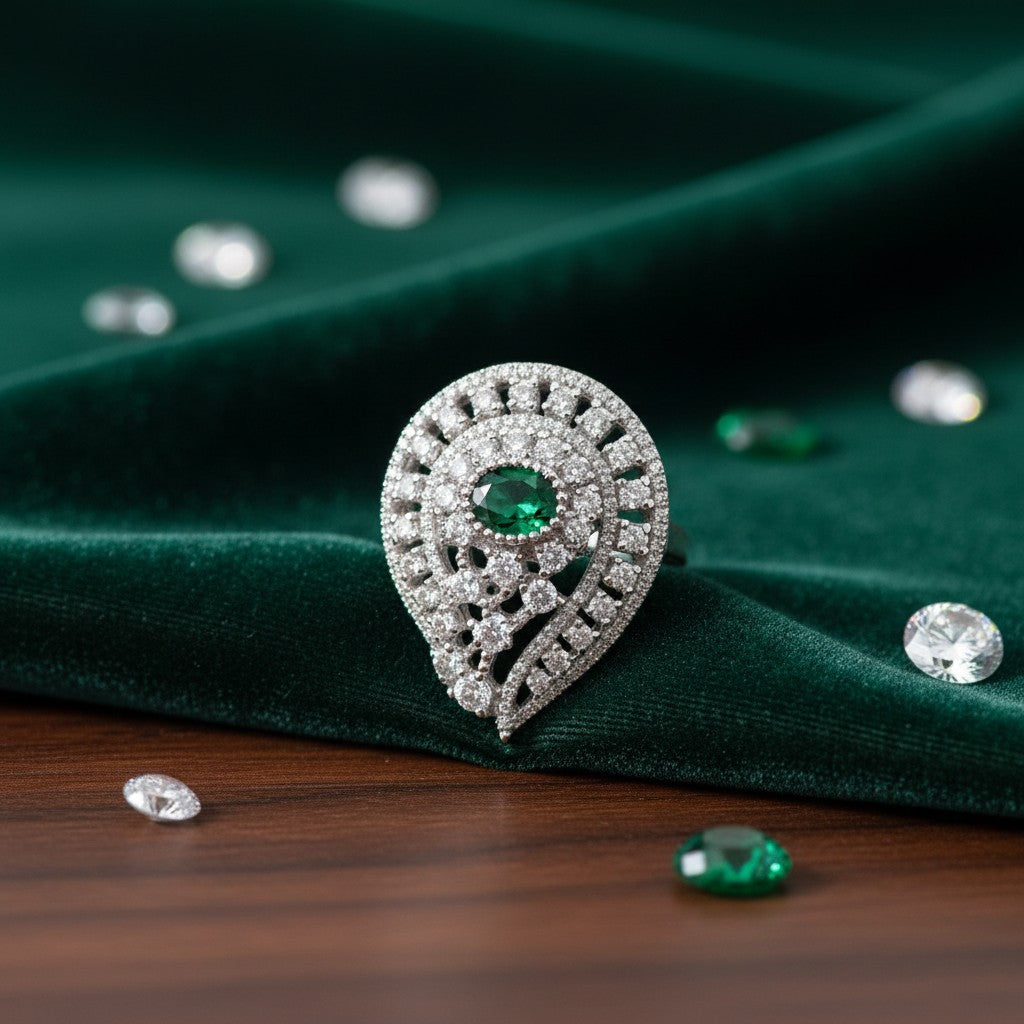 1038 Cz Adjustable Ring-Green