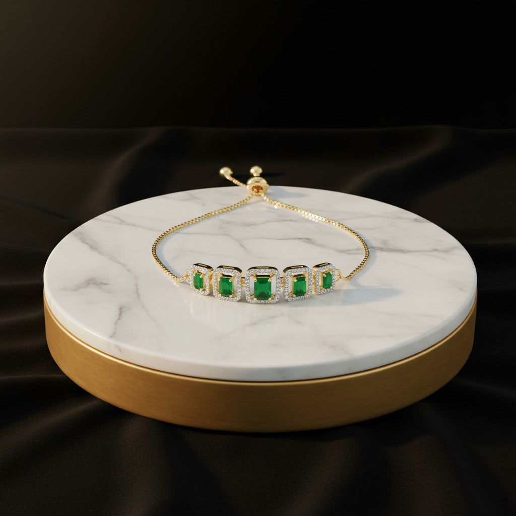 439526 Cubic Zirconia Classic Bracelet With 2 Tone Plating-Green