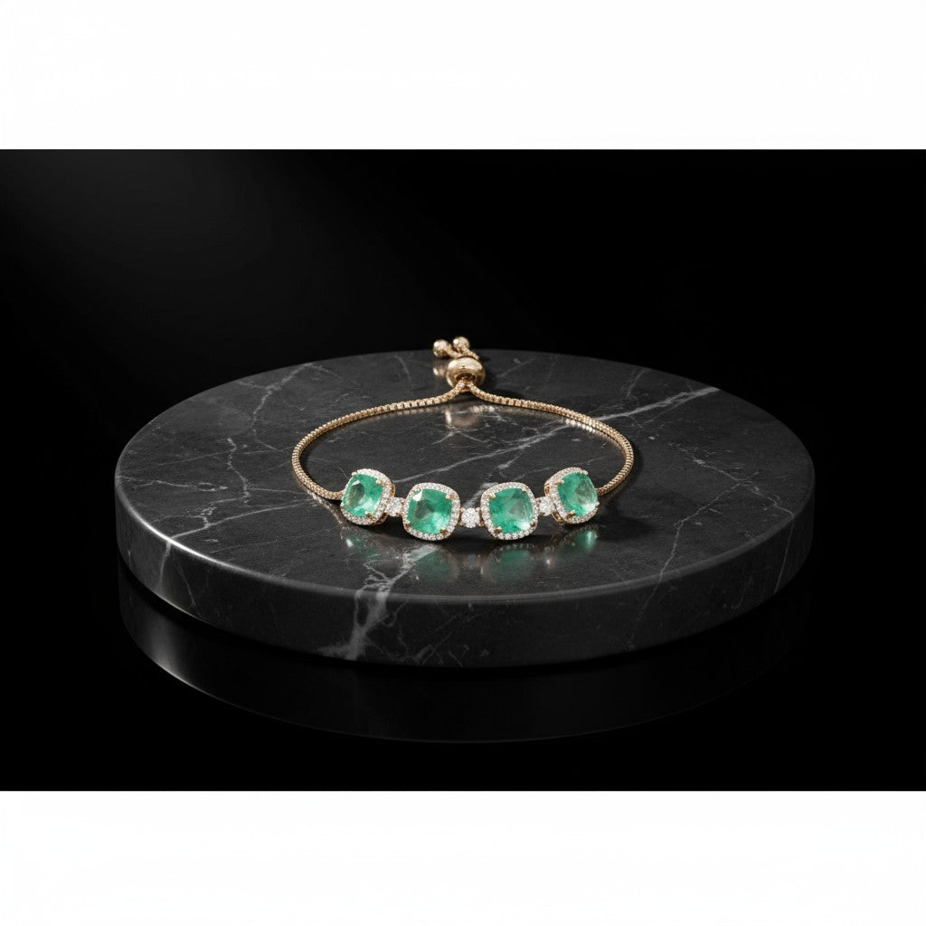 433642 Cubic Zirconia Adjustable Bracelet With Mehndi Plating-Mint