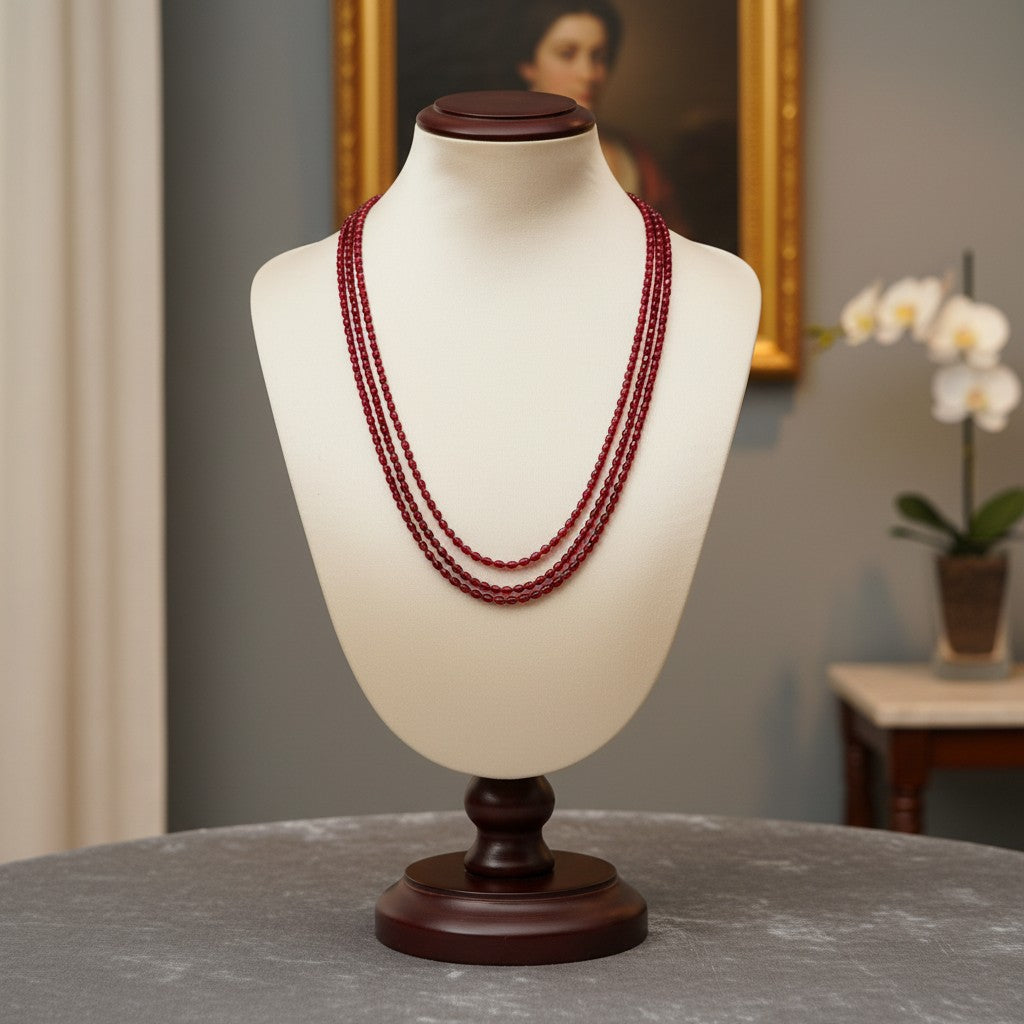 423100 Cz 3 Line Necklace With Gold Plating-Red