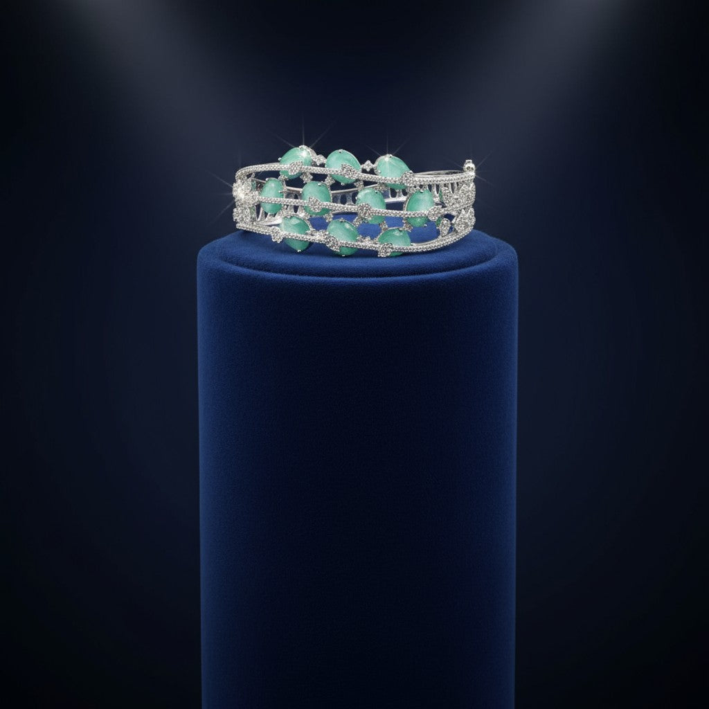 439594 Cz Openable Kada With Rhodium Plating-Mint