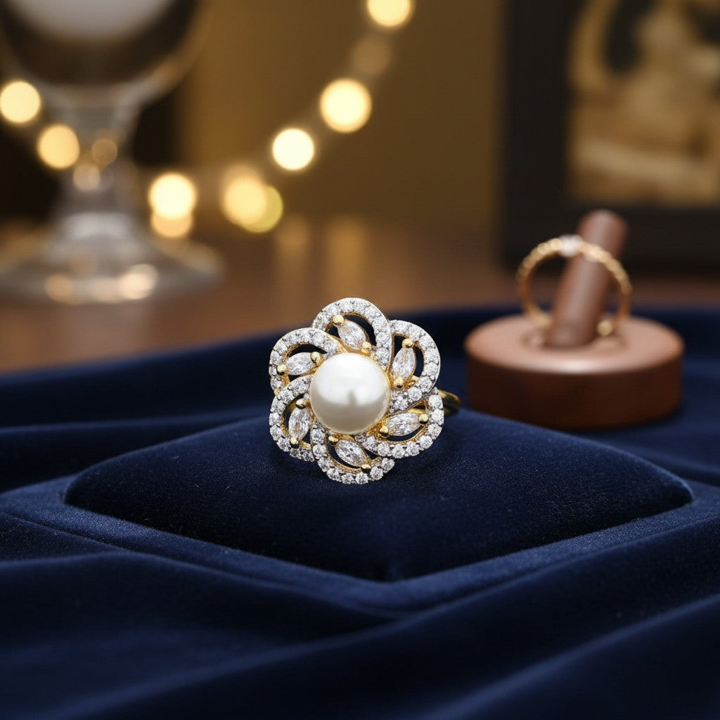 437349 Cz Adjustable Ring 2 Tone