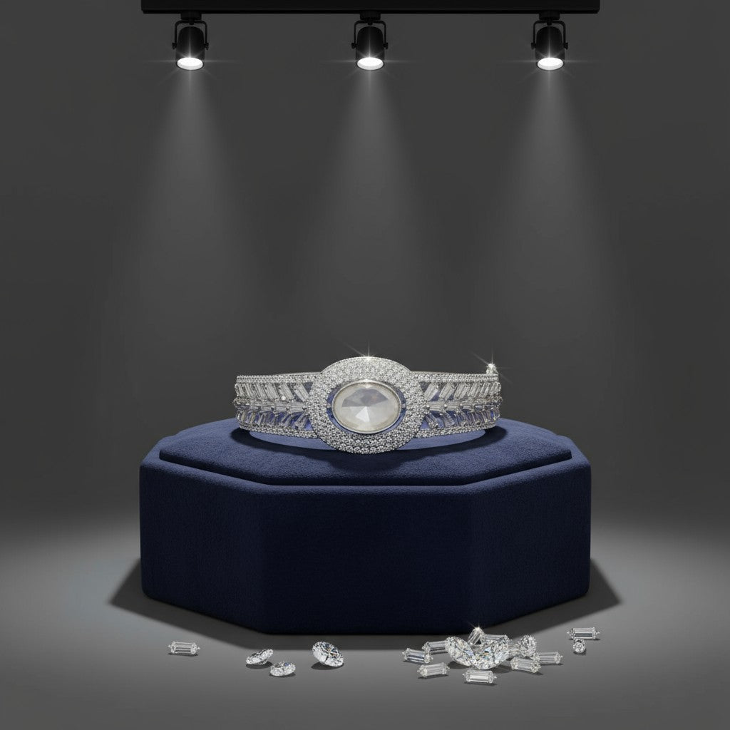 94409-KD Cubic Zirconia Classic Kada With Rhodium Plating-White