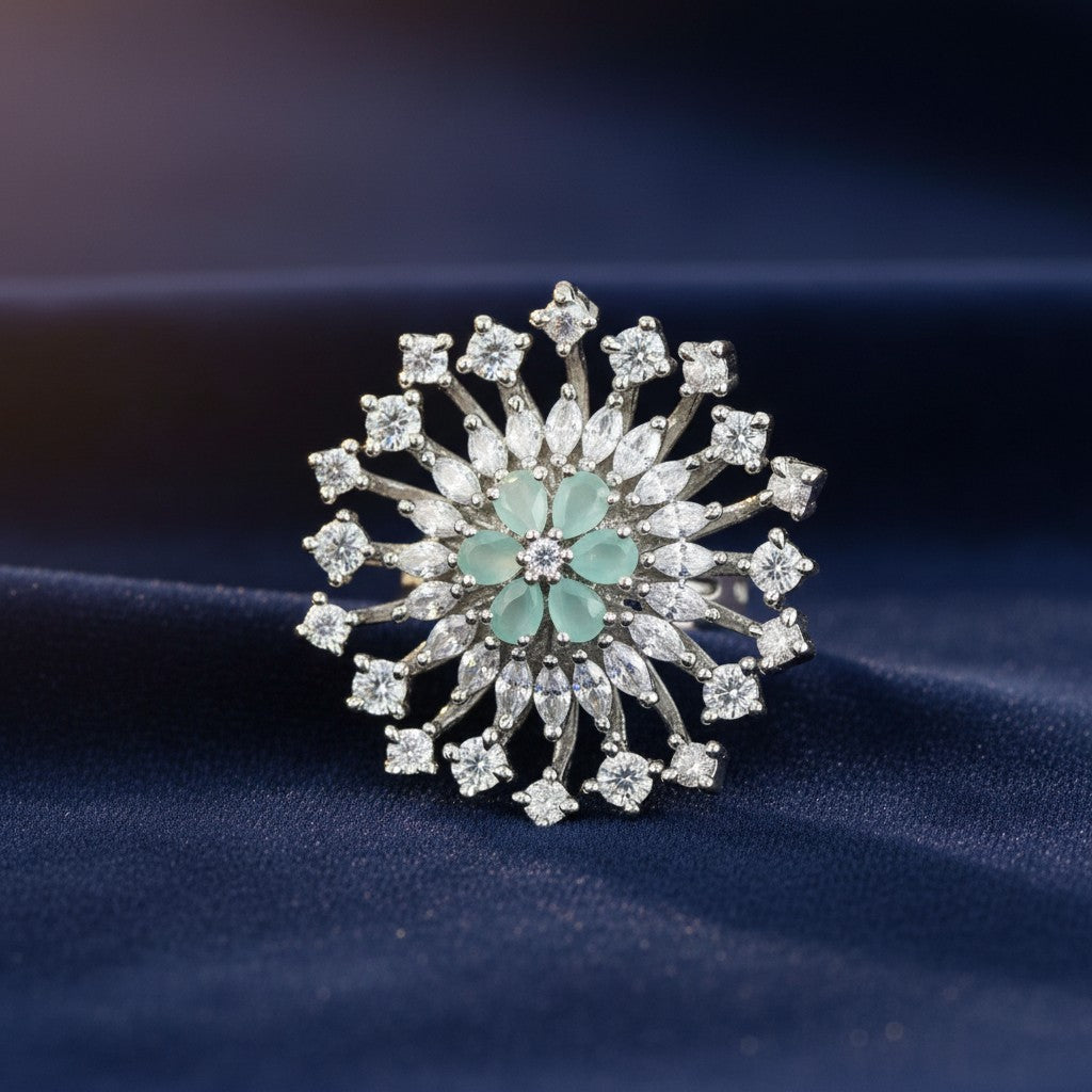 428284 Cz Adjustable Ring With Rhodium Plating