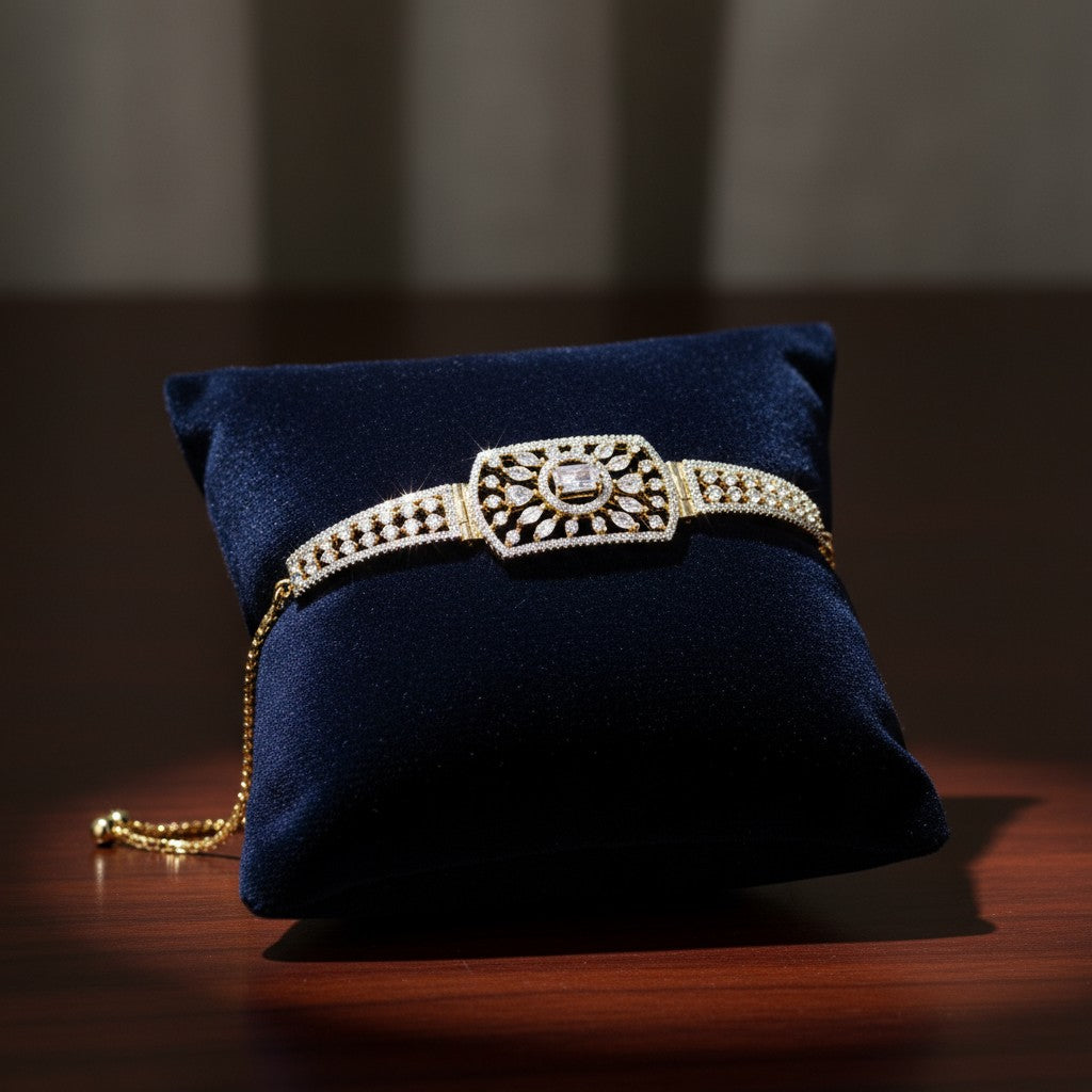 439749 Cubic Zirconia Adjustable Bracelet With Rhodium 2 Tone Plating