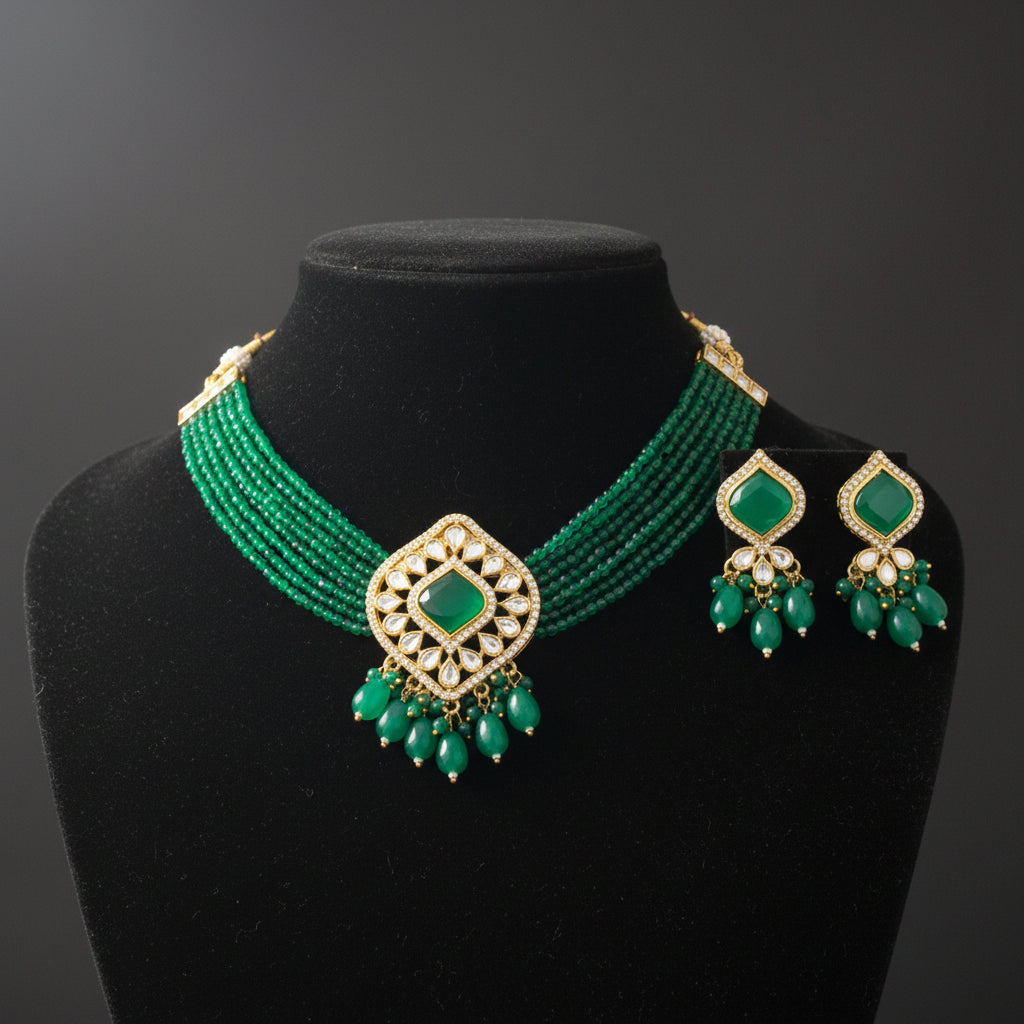 25850 Cz Delicate Necklace Green