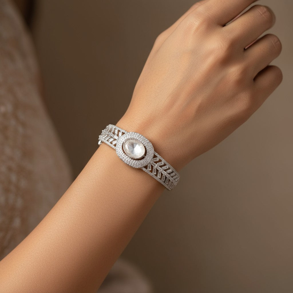 94409-KD Cubic Zirconia Classic Kada With Rhodium Plating-White