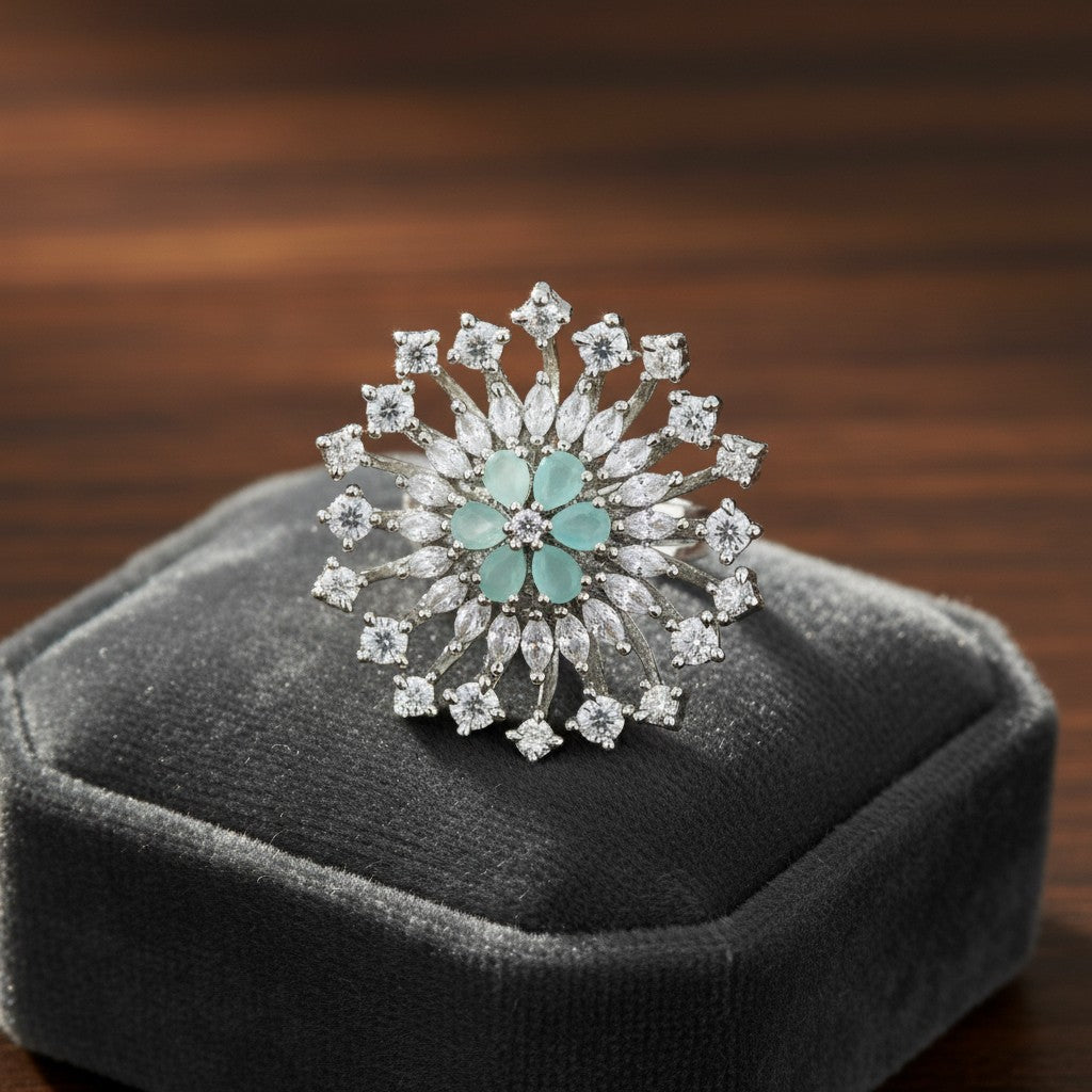 428284 Cz Adjustable Ring With Rhodium Plating