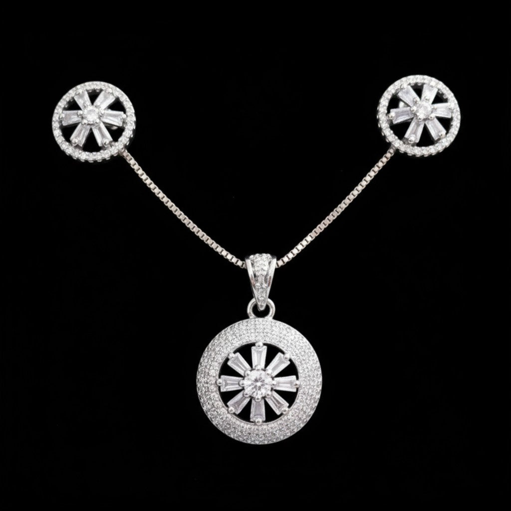 92009-PS-American Diamond Delicate Pendant Set With Rhodium Plating-Design 3
