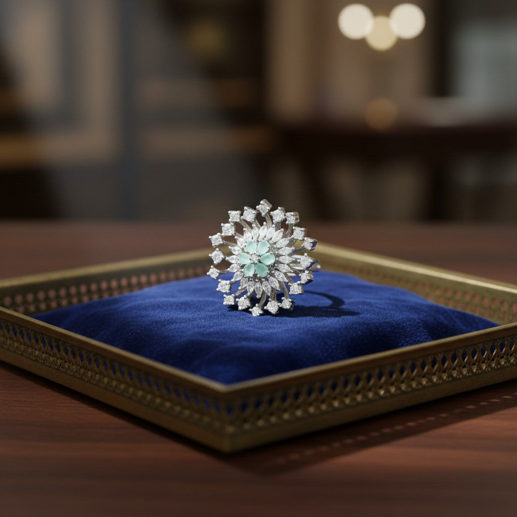 428284 Cz Adjustable Ring With Rhodium Plating