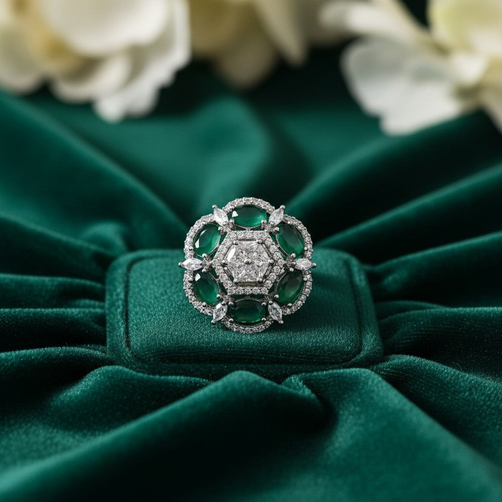Ring200 Cz Adjustable Ring Green
