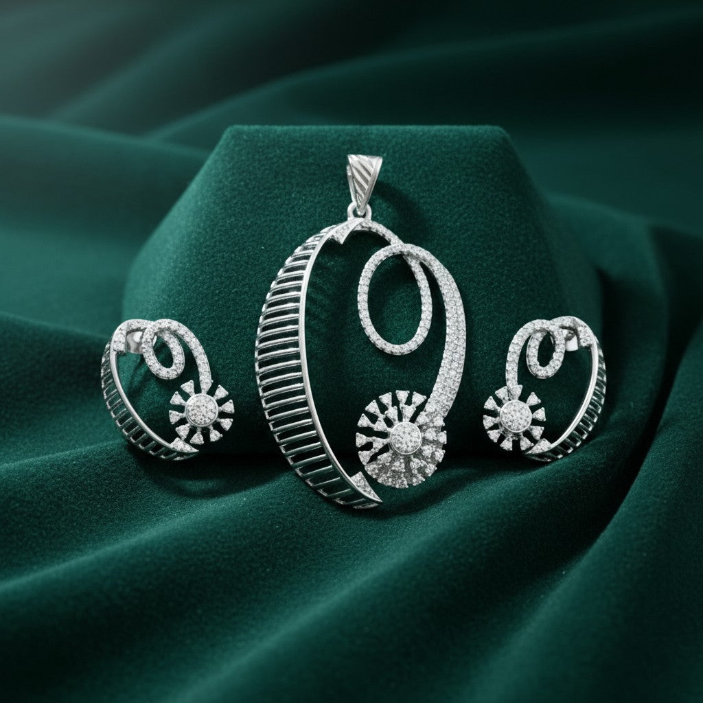 436765-American Diamond Delicate Pendant Set With Rhodium Plating