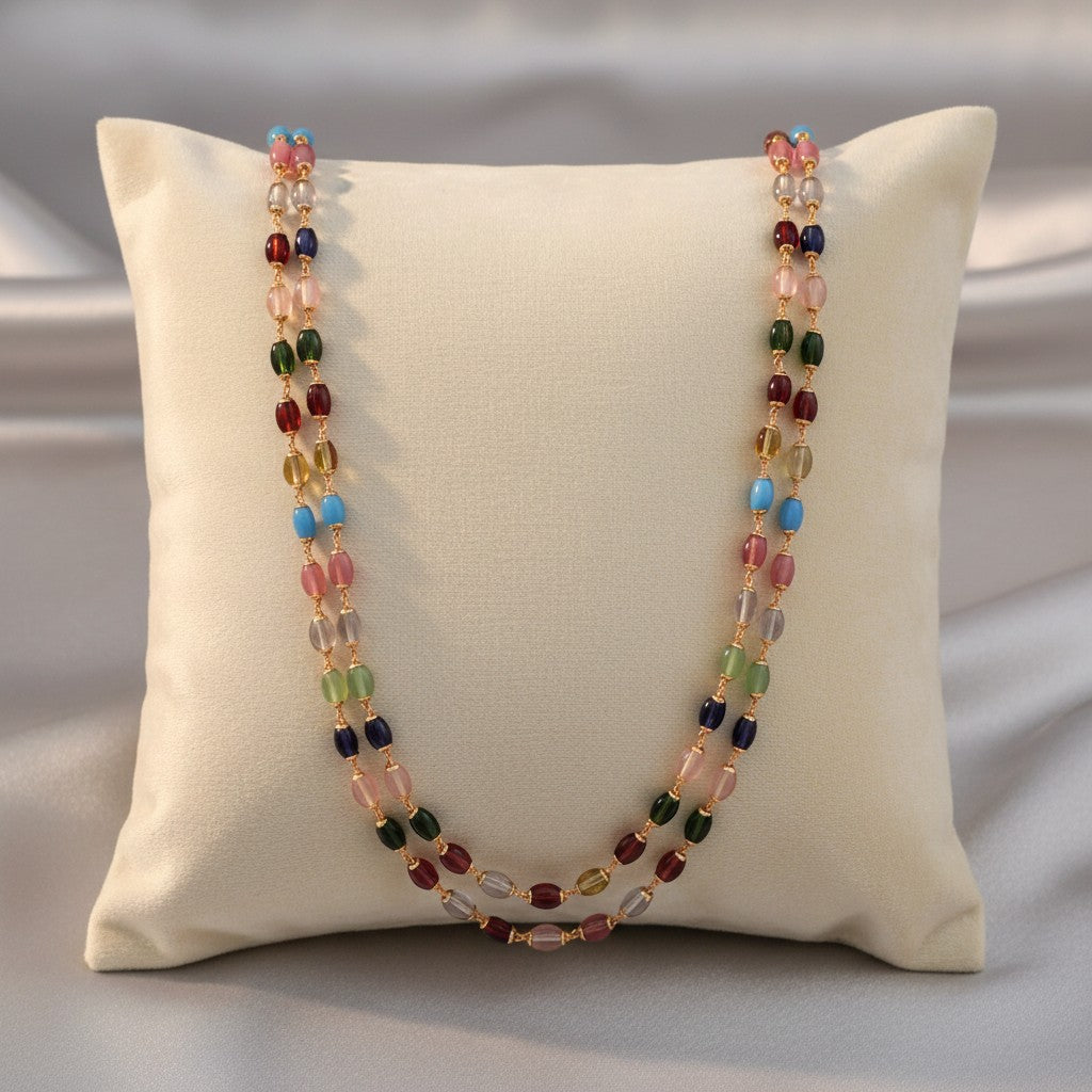 439027 Cubic Zirconia Mala Necklace With Gold Plating-Multi