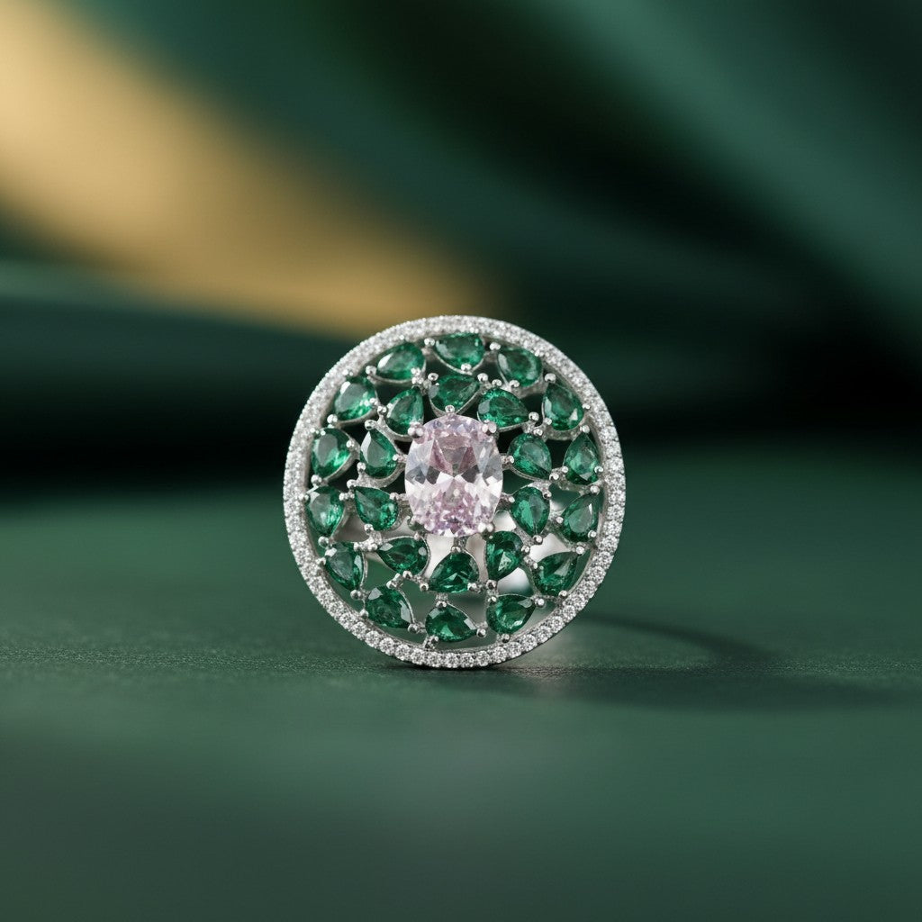 5093 Cz Adjustable Ring Green