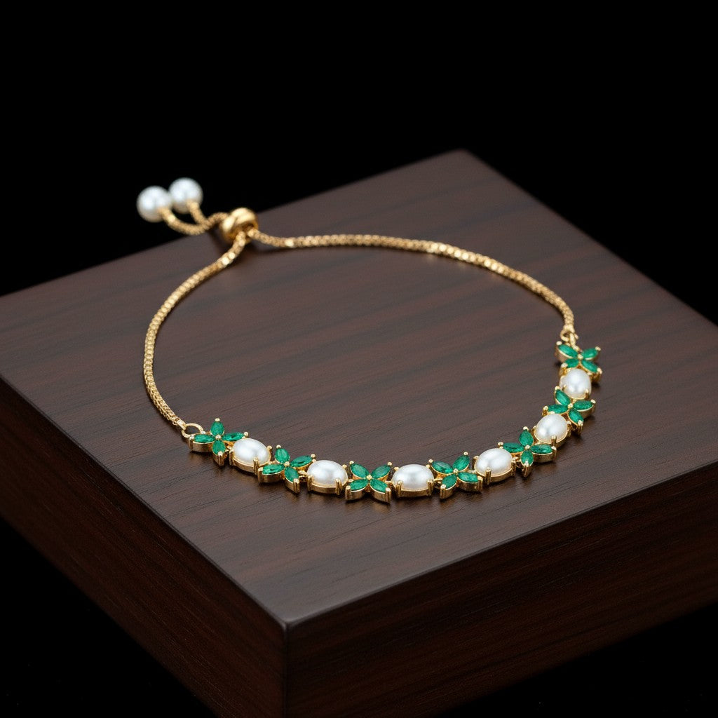 424396 Cz Classic Bracelet With Gold Plating-Green