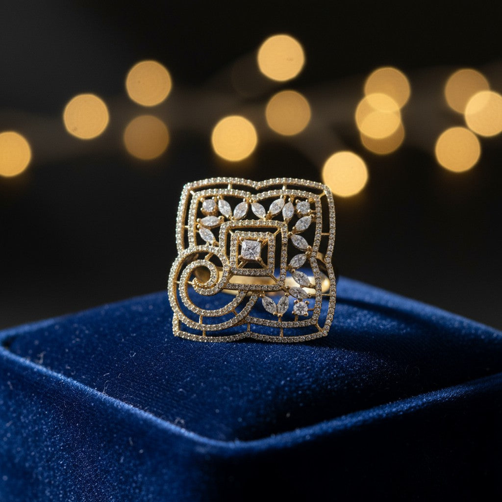 40173 Cz Adjustable Ring 2 Tone