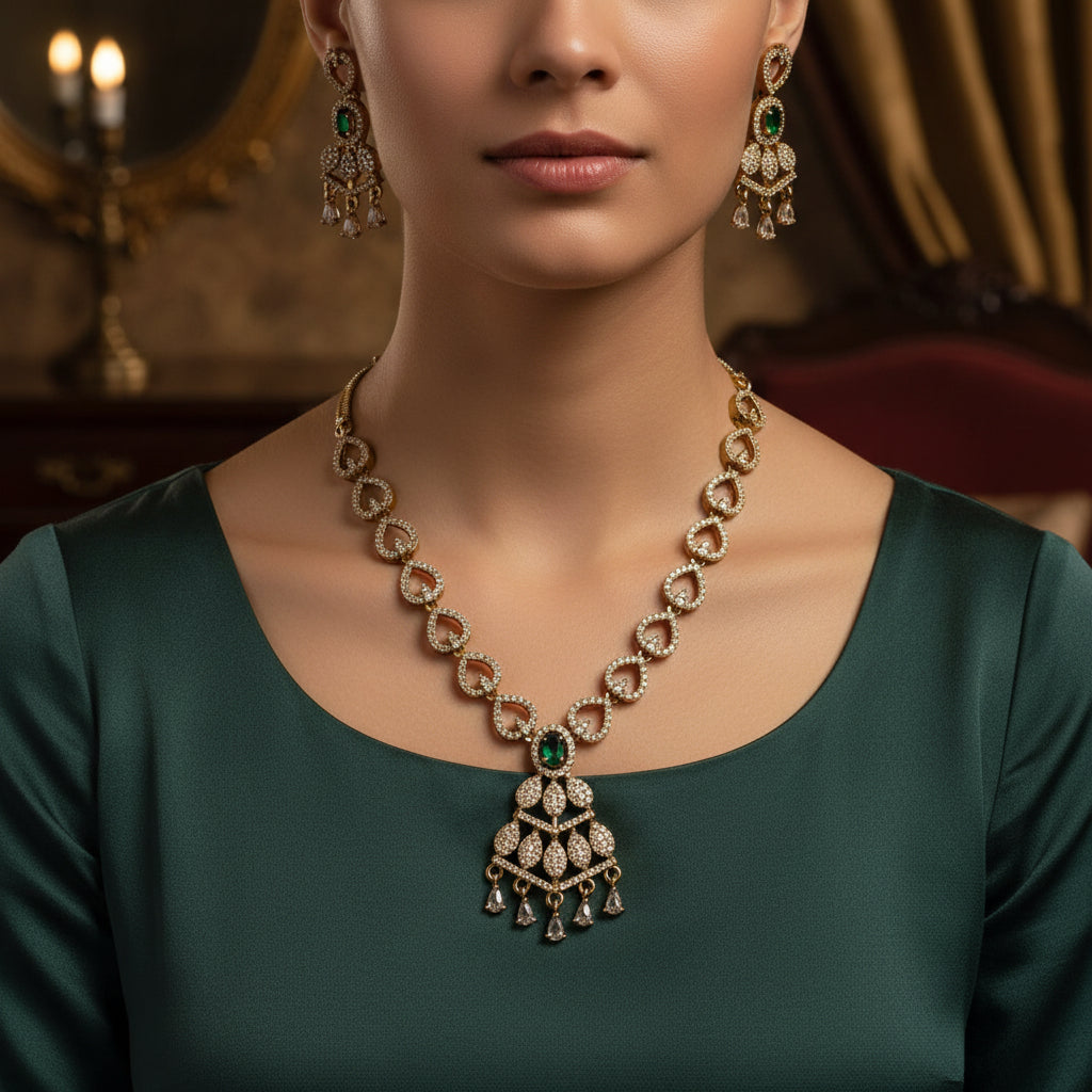 94309-NS Cz Delicate Necklace Mehndi Plating