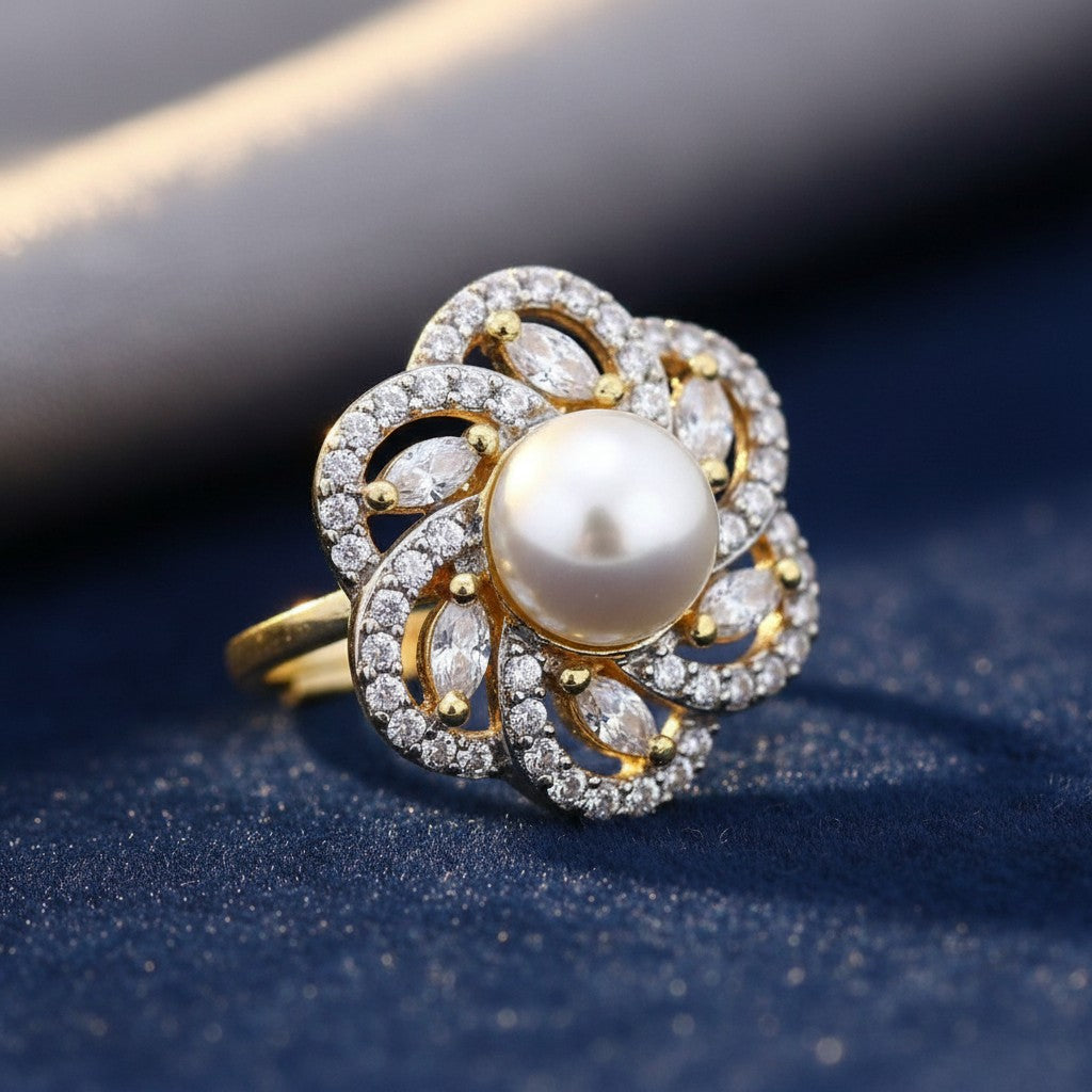 437349 Cz Adjustable Ring 2 Tone