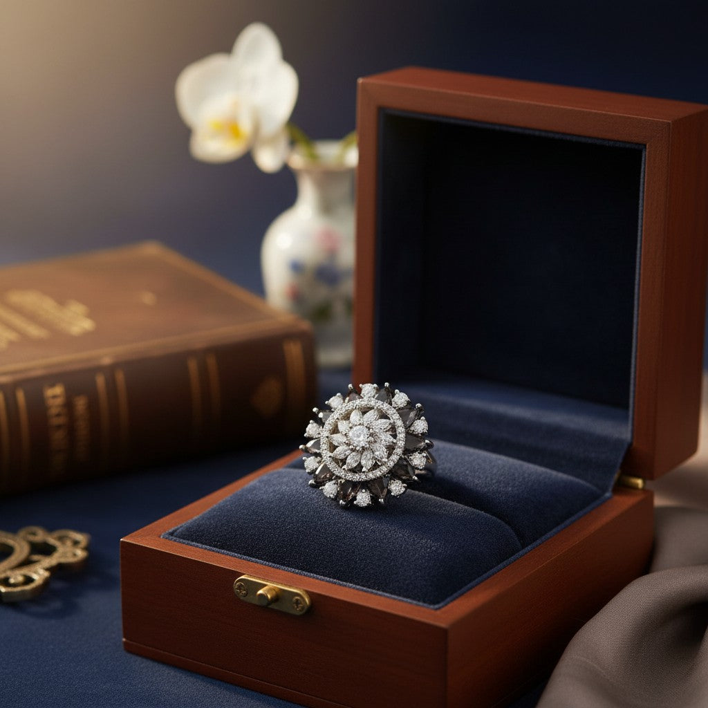 91409-RN Cz Adjustable Ring Black