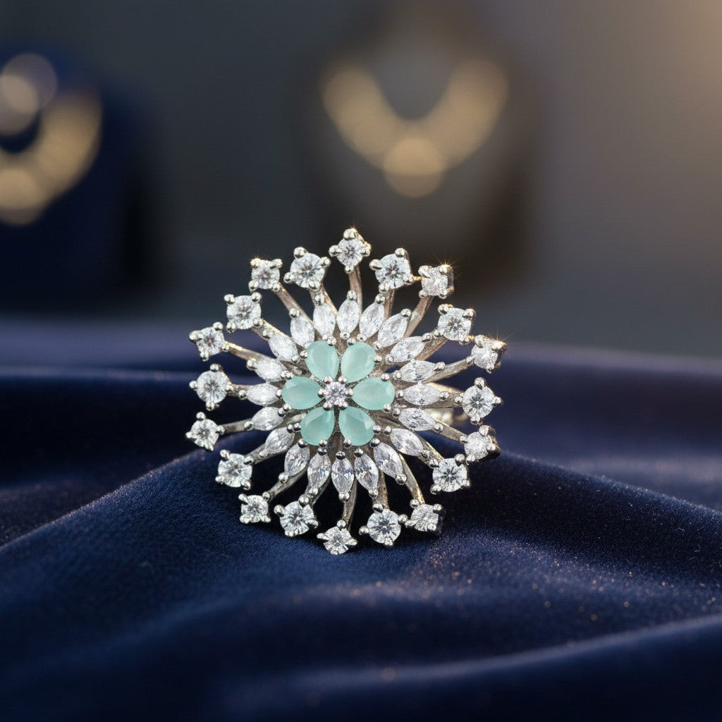 428284 Cz Adjustable Ring With Rhodium Plating