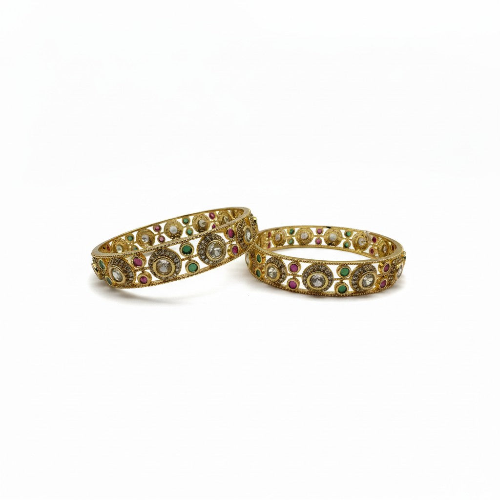 1004 Women’s American Diamond Bangles – Elegant and Stylish Daily & Party Wear Jewellery-Size 2.6-Ruby Green