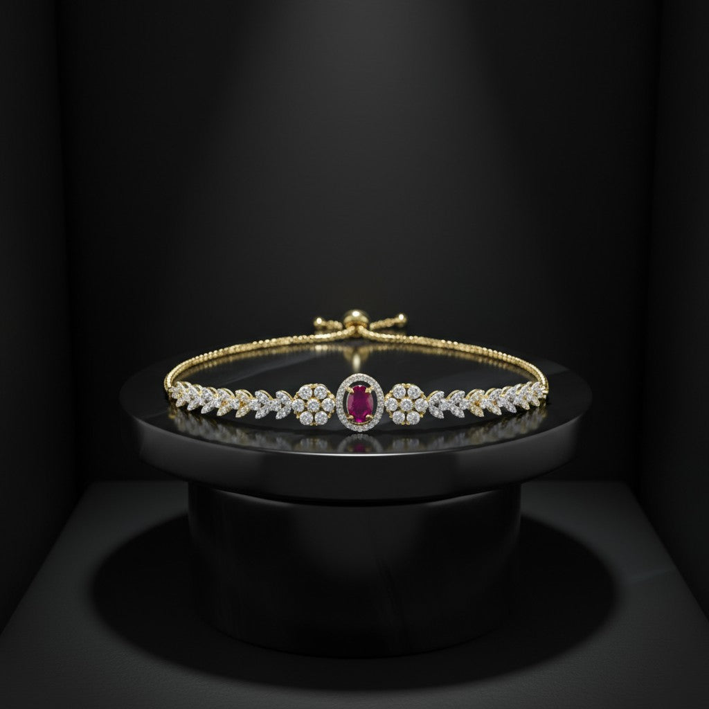 439543 Cubic Zirconia Adjustable Bracelet With 2 Tone Plating-Ruby