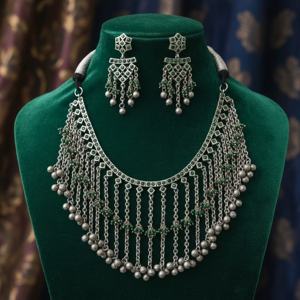 35800 Classic Necklace With Oxidised Plating-Green
