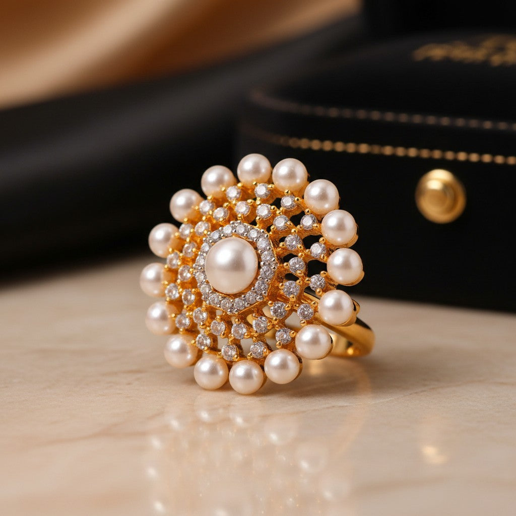 438534 Cubic Zirconia Classic Ring With 2 Tone Rhodium Plating