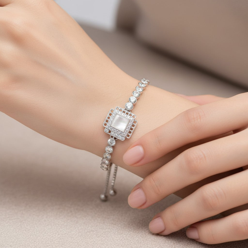 15100-S Adjustable Bracelet With Rhodium Plating-White