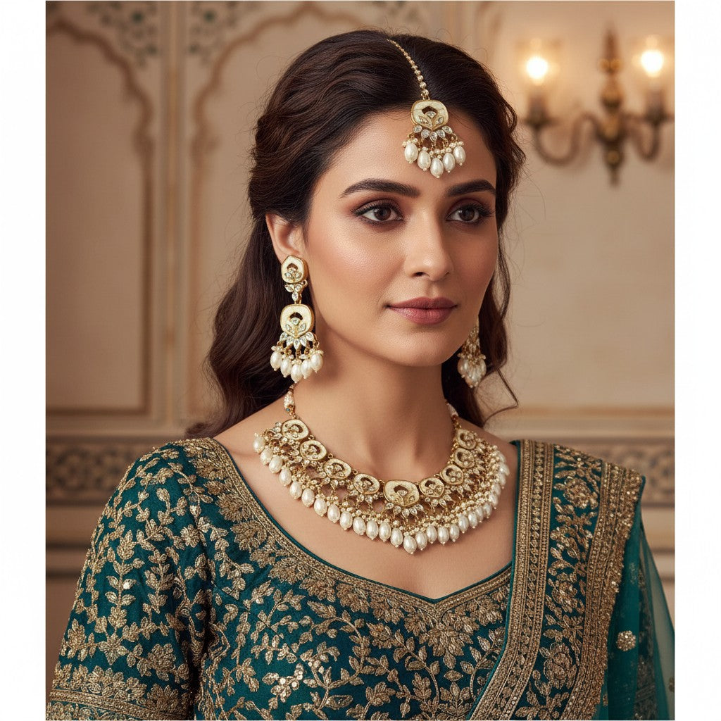 111689 Necklace Set-Indowestern-White