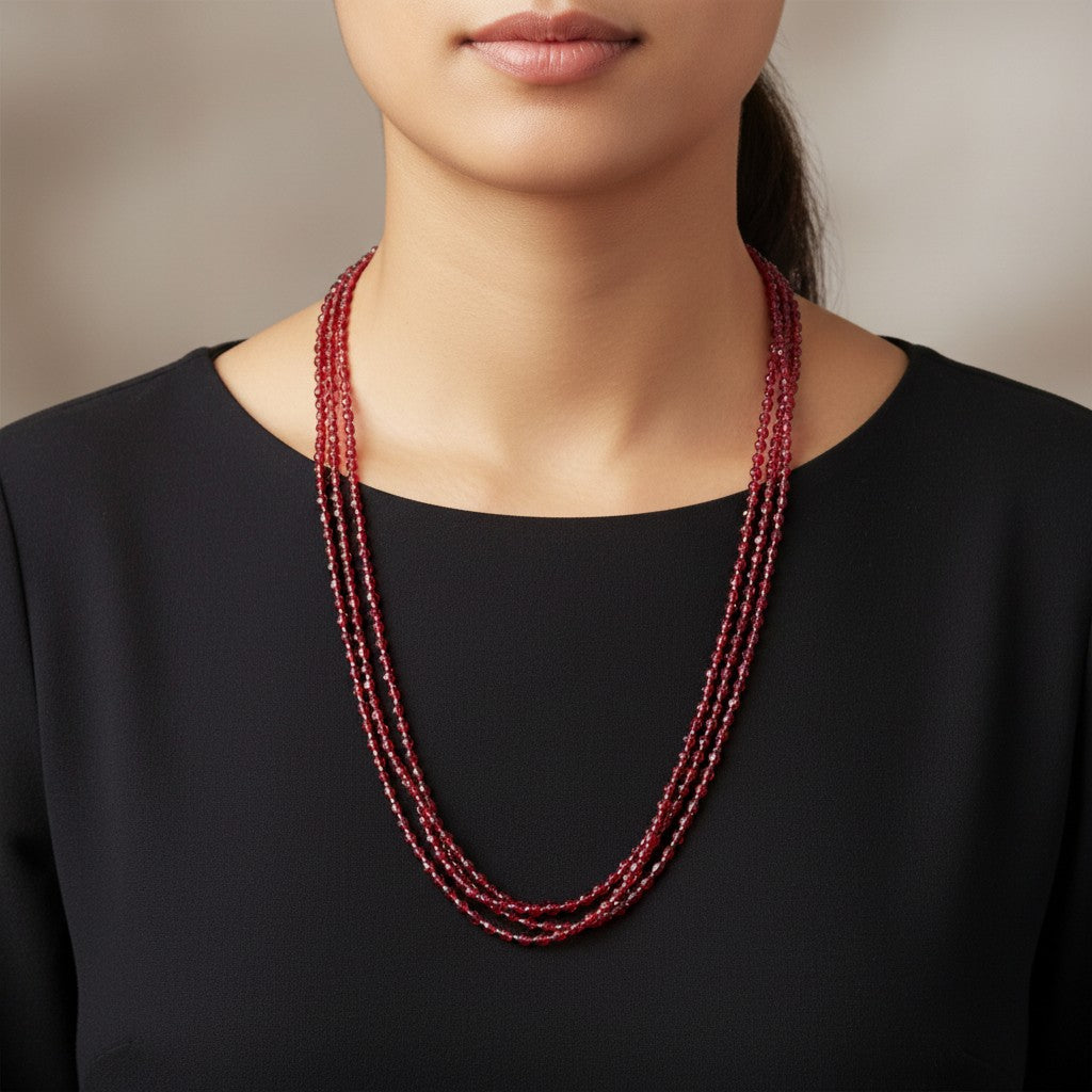 423100 Cz 3 Line Necklace With Gold Plating-Red