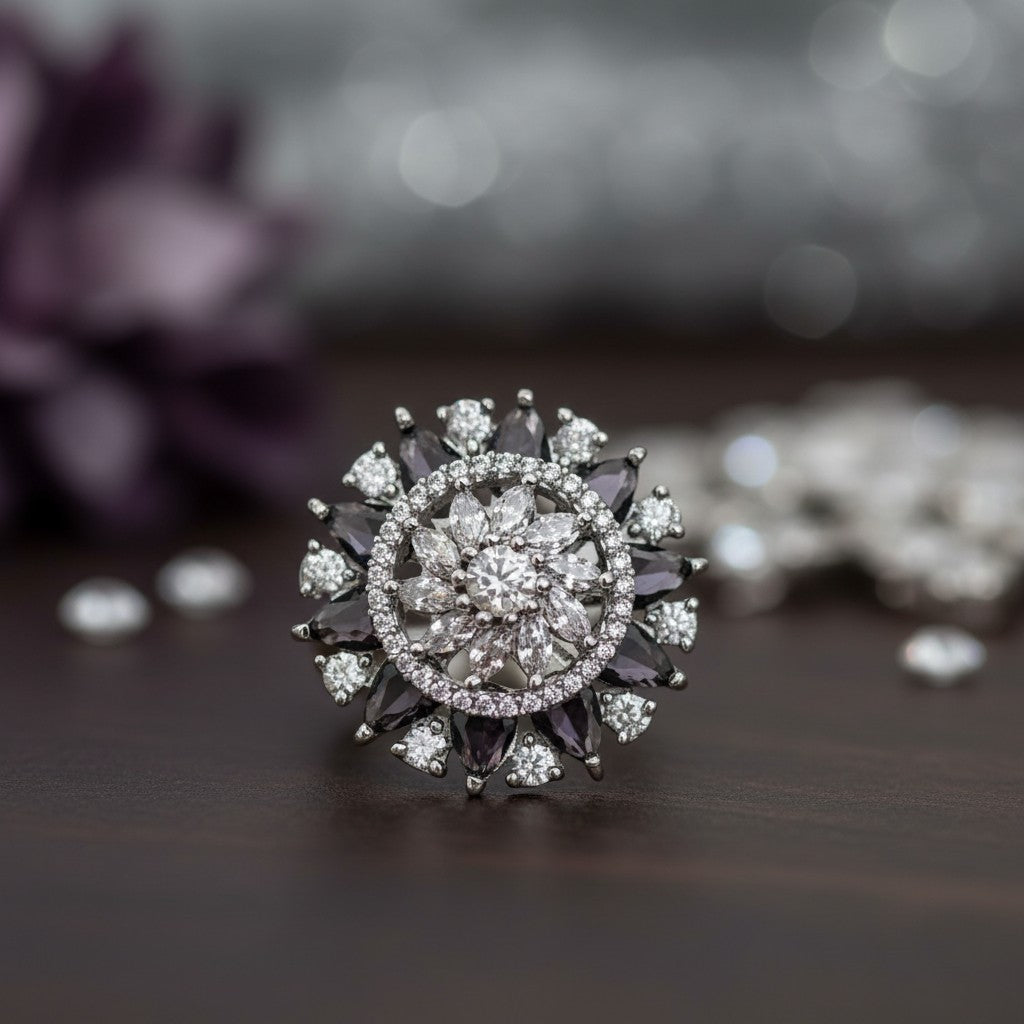 91409-RN Cz Adjustable Ring Black