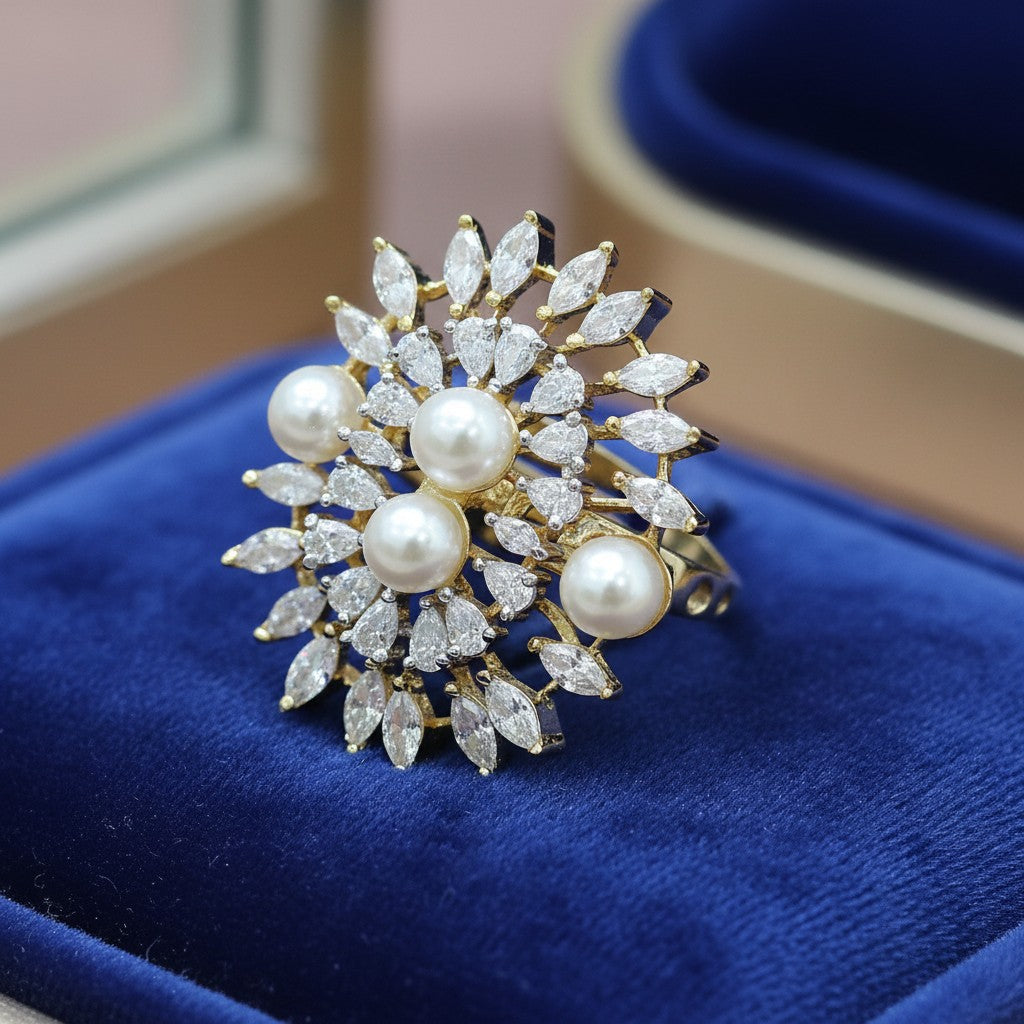 439563 Cz Adjustable Ring With Rhodium 2 Tone Plating