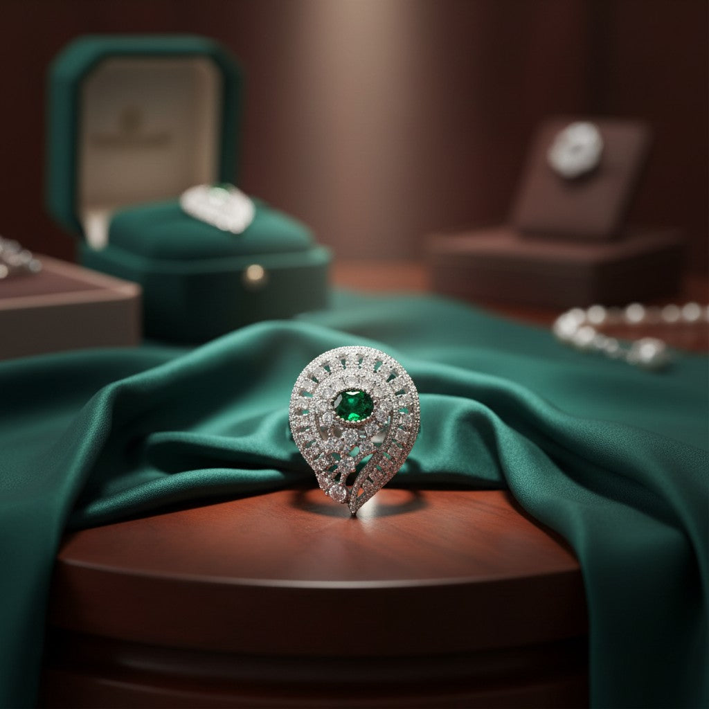 1038 Cz Adjustable Ring-Green