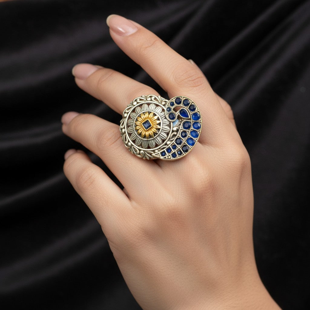 807624 Ring With Oxidised Plating Blue