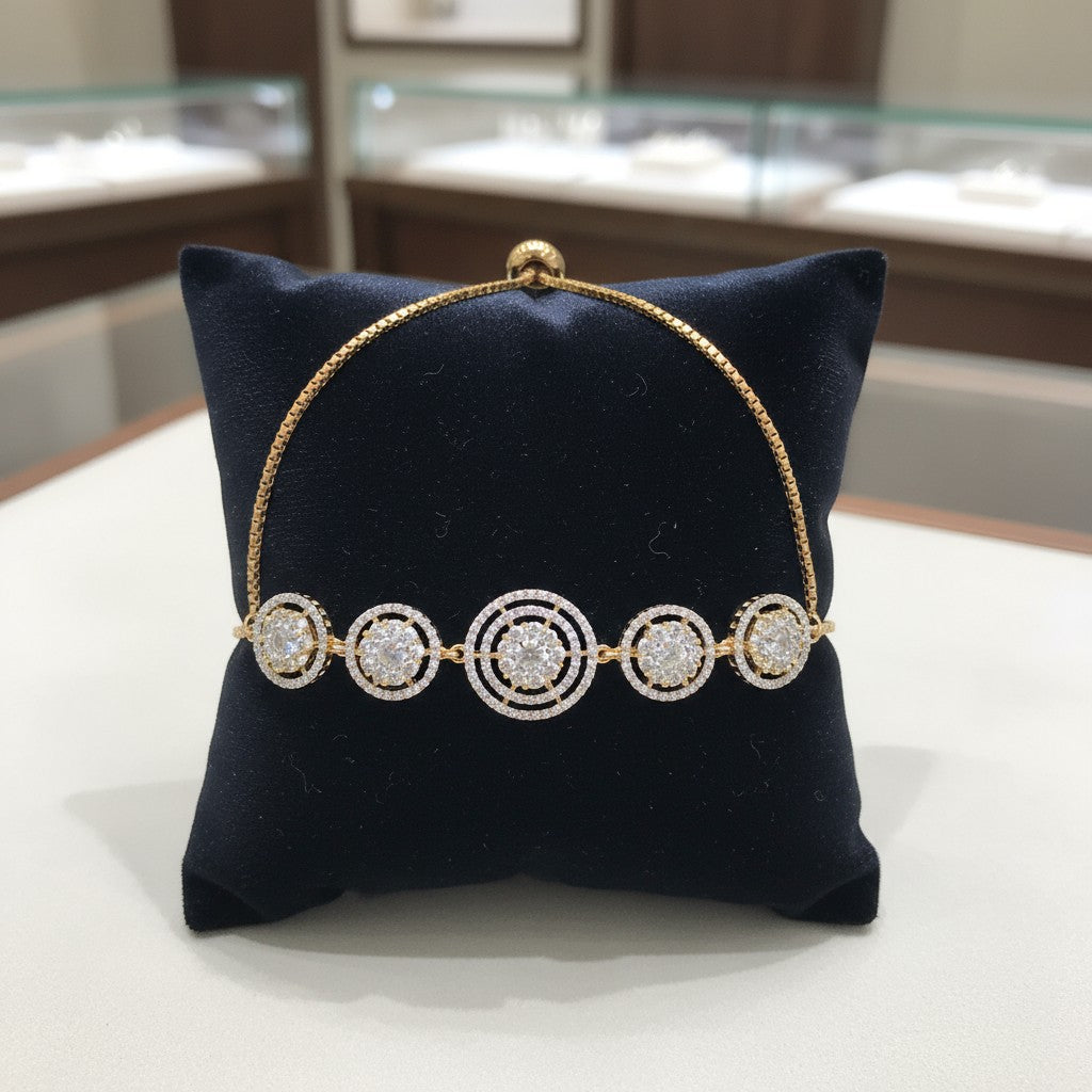 439506 Cubic Zirconia Adjustable Bracelet With Rhodium 2 Tone Plating