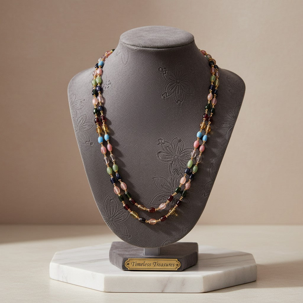 439027 Cubic Zirconia Mala Necklace With Gold Plating-Multi