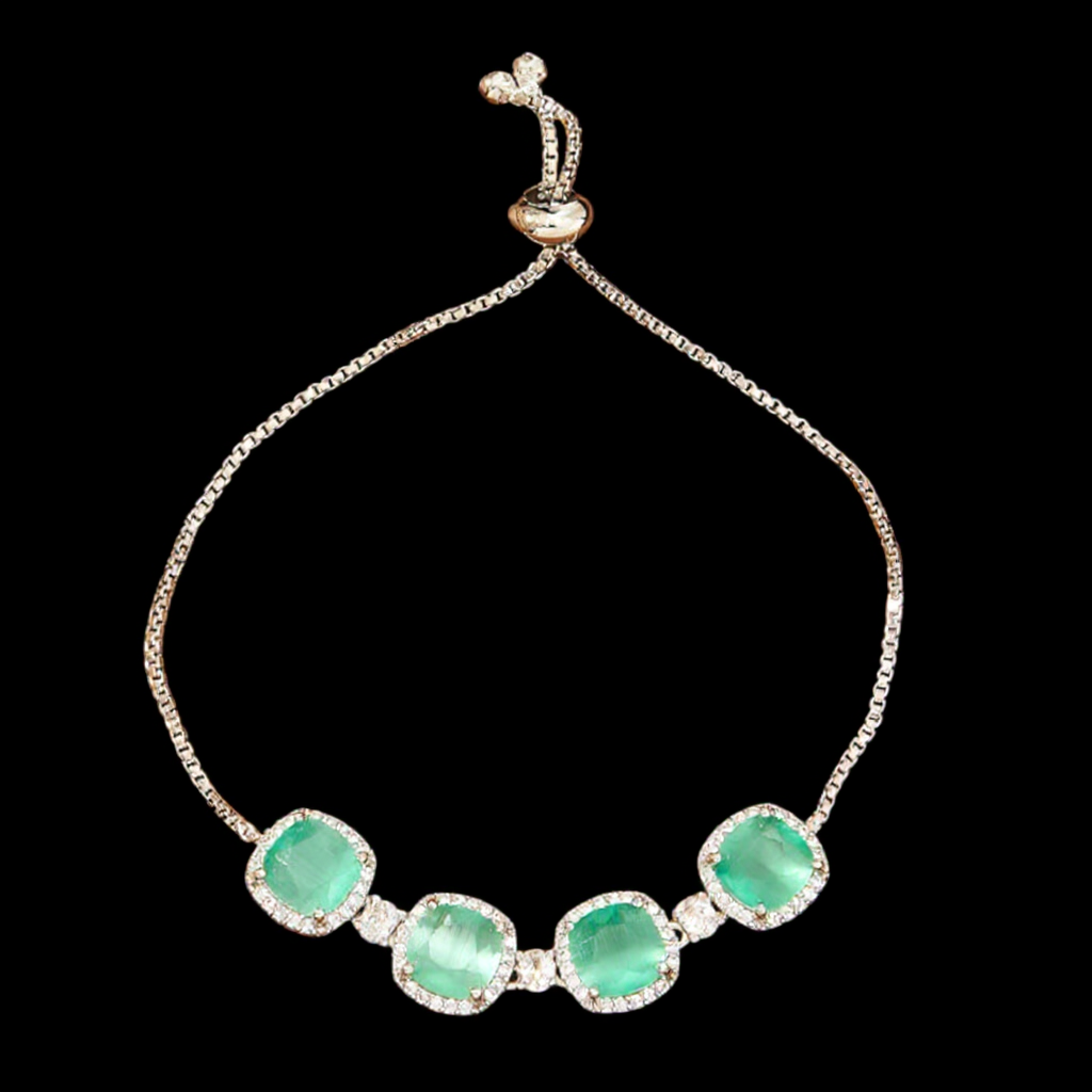 433642 Cubic Zirconia Adjustable Bracelet With Mehndi Plating-Mint