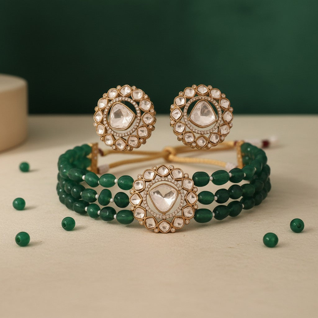 911909-NS Cz Delicate Necklace Green