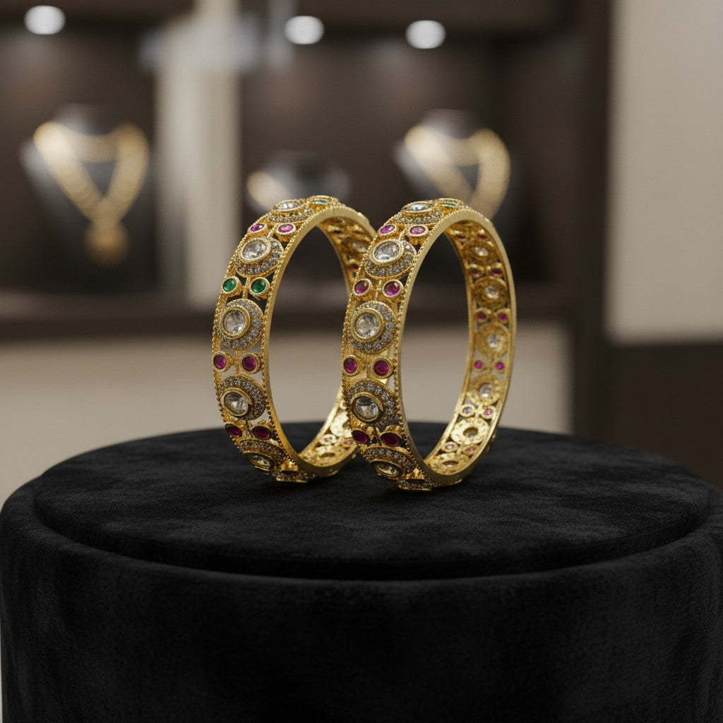 1004 Women’s American Diamond Bangles – Elegant and Stylish Daily & Party Wear Jewellery-Size 2.6-Ruby Green