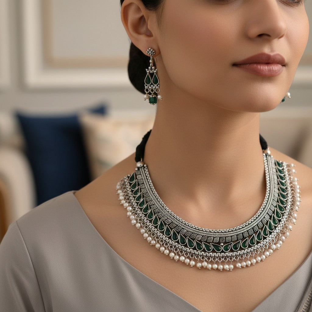 800298 Classic Necklace With Oxidised Plating-Green