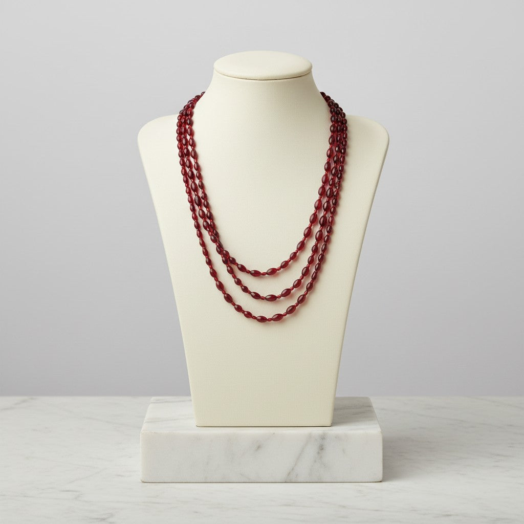 423100 Cz 3 Line Necklace With Gold Plating-Red