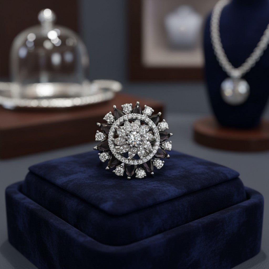 91409-RN Cz Adjustable Ring Black