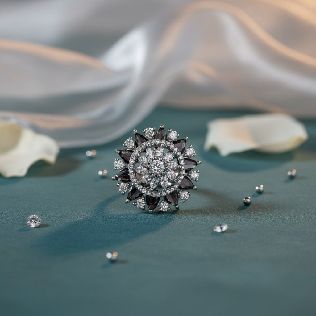 91409-RN Cz Adjustable Ring Black