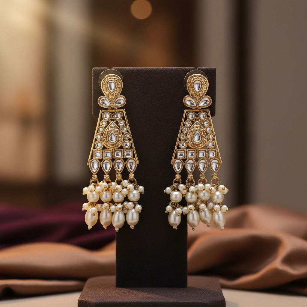 111258-Indo Western (Kundan) Earring-Pearl