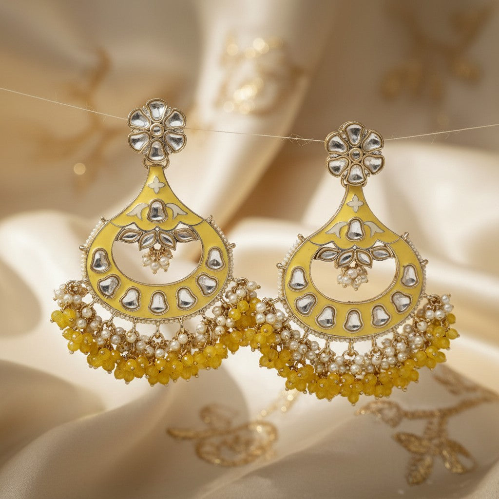110721-Indo Western (Kundan) Earring-Yellow