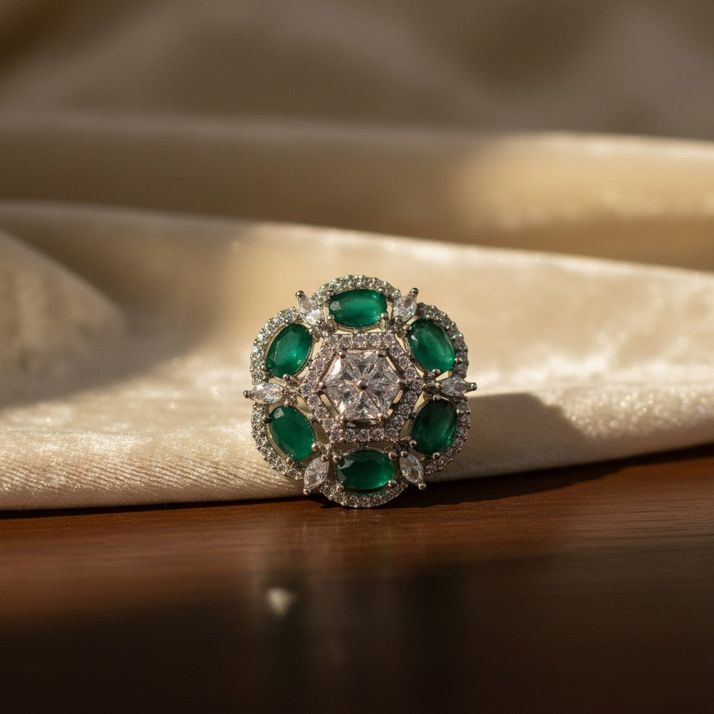 Ring200 Cz Adjustable Ring Green