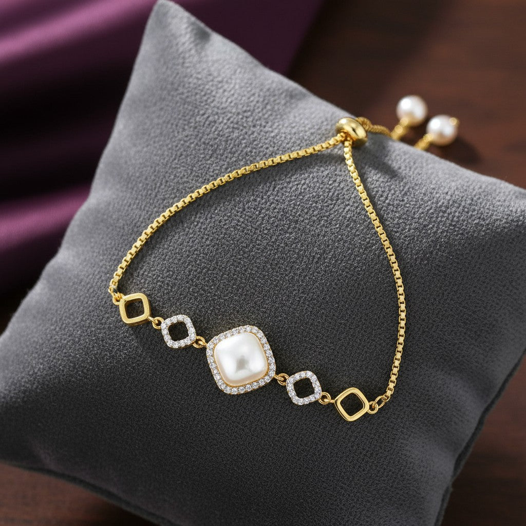 438803 Cubic Zirconia Delicate Bracelet With 2 Tone Rhodium Plating