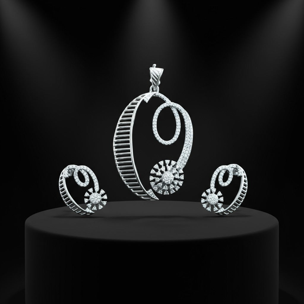 436765-American Diamond Delicate Pendant Set With Rhodium Plating